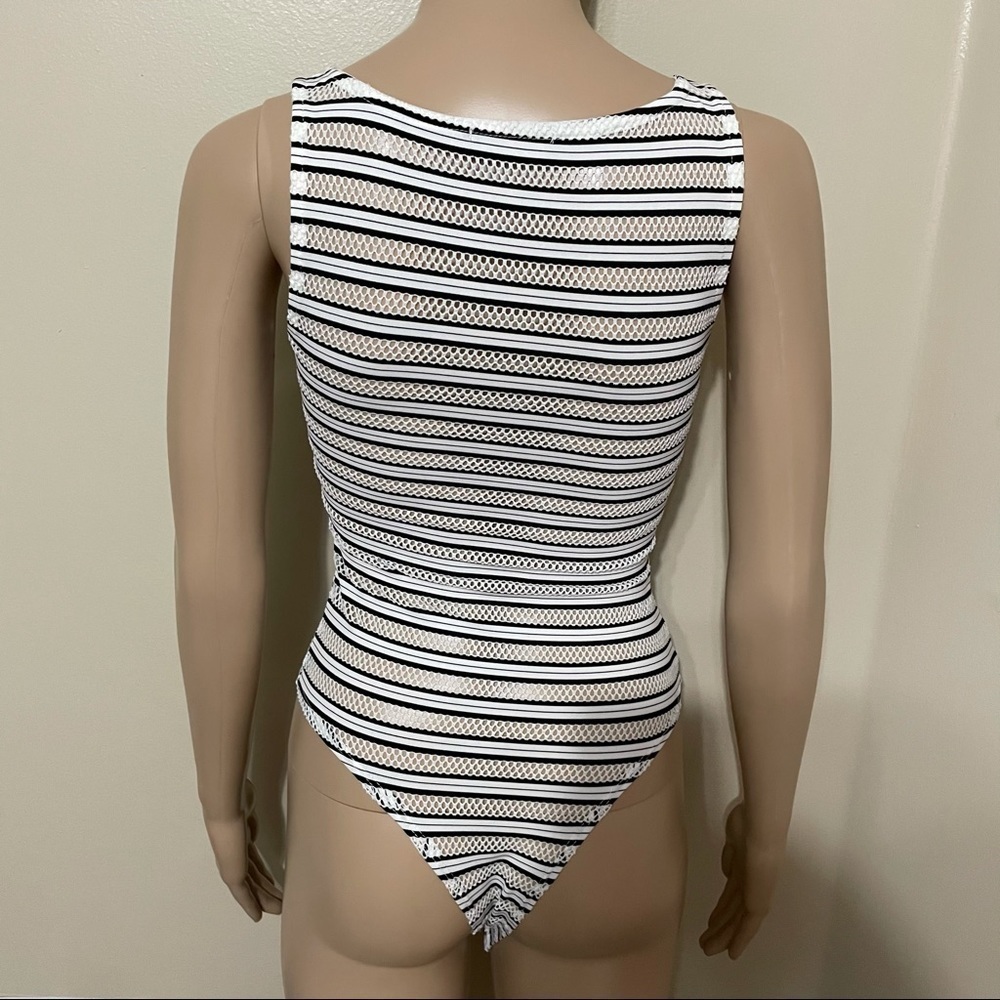Fashion Nova Mesh Black & White Bodysuit - Picture 3 of 14